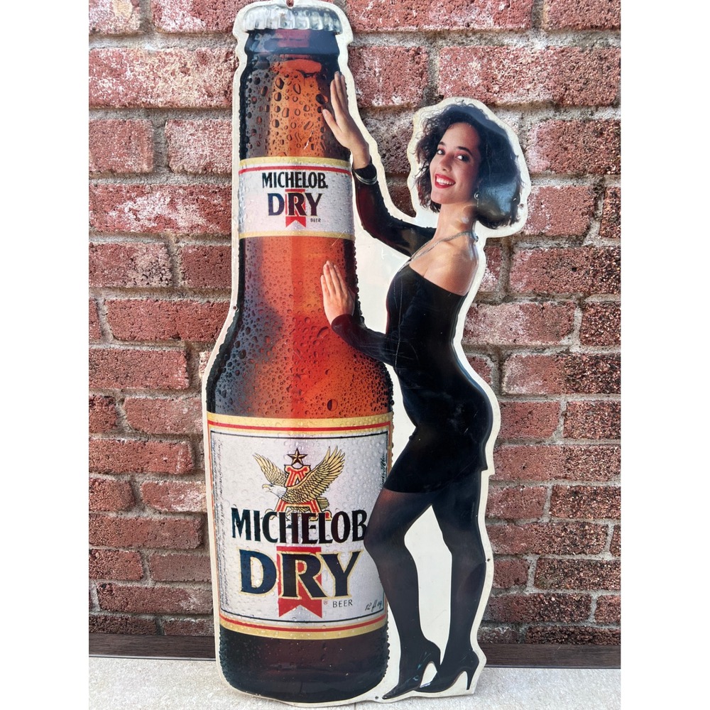 Vintage Michelob Dry Beer Embossed Tin Sign Die Cut Metal Bar Decor 80s Sign